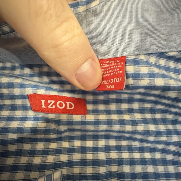 IZOD Men's 3XL Blue & White Check Button Down Dress Shirt Roomy Plus SEE DESCRIP - Picture 3 of 14